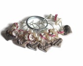 Elegant Wedding Party Wine Charms Set of 6 on Ring Holder Pearl Beads and Pink Rhinestone Spacers – Ready to Ship