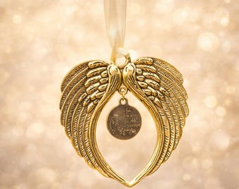 Those we Love Don't Go Away - Golden Angel Wings Ornament – Memorial Keepsake – In Loving Memory of your Angel in Heaven