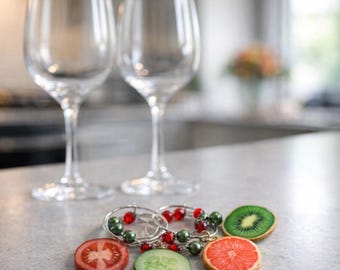 Fruit & Veggie Slice Wine Charms - Enamel Charms Set of 4 Drink Markers