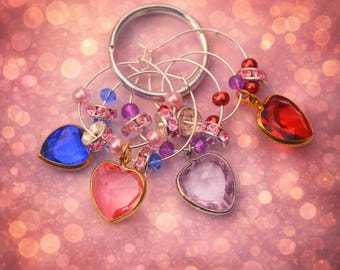 Glass Heart Wine Charms – Sparkling Elegance in Every Sip - Set of 4 Drink Markers