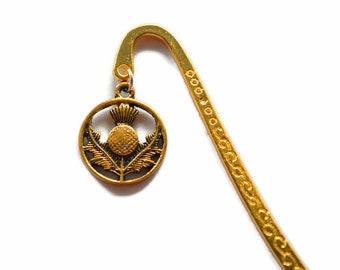 THISTLE Charm on Gold Tone Metal Bookmark Gift for Reader