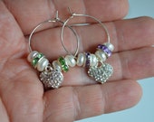 Romantic Elegant Rhinestone Hearts Wine Charms SET OF 6 on Ring Holder Pearl Beads and Rhinestone Spacers – Ready to Ship
