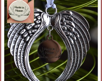 Huntin’ in Heaven Silver Tone Charm and  Angel Wings Memorial Ornament Silver Tone - Ready to Ship