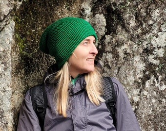 The Emerald green classic beanie - Handmade in Scotland - Slouchy beanie hat - Green knit hat - Lelsloom beanies - One size adult beanie hat