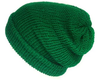 The Emerald green classic beanie - Handmade in Scotland - Unisex knit beanie - Slouchy beanie hat - Seamfree knit hat - Lelsloom hats