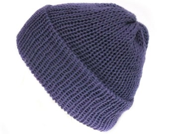 The Violet cotton beanie - Purple beanie - Handmade with 100% soft cotton yarn - Turn-up beanie hat - Vegan-friendly - One size unisex hat