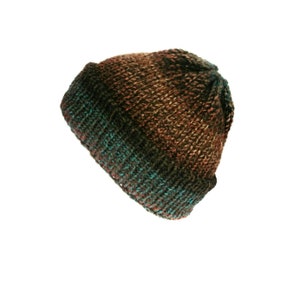 The Kodiak fisherman beanie hat with brim - Brown & blue knitted hat - Trawler beanie hat - Turned-up hat - Unisex knit beanie - 90s grunge