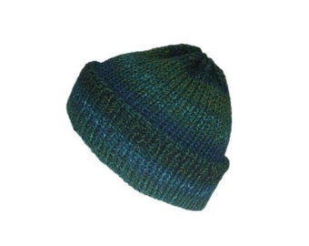 The Aqua fisherman beanie hat with brim - Turquoise knitted hat - Trawler beanie hat - 100% acrylic - Vegan beanie hat - Gift ideas