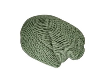 The Sage green recycled yarn hat - Handmade in Scotland - 100% recycled acrylic yarn - Slouchy beanie hat - Unisex winter beanies