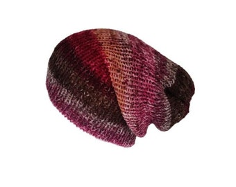 The Pink stripey grunge beanie hat - Pink knitted hat - Slouchy beanie hat - Multi-wear beanie - 90s grunge beanie - Lelsloom hats