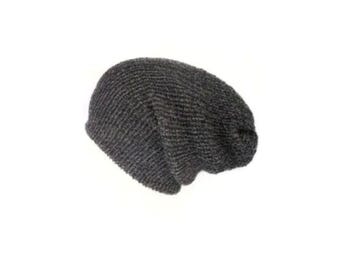Charcoal Slouchy Beanie Hat – Grey Recycled Yarn Beanie – Unisex Knit Hat – Eco Friendly Winter Hat – Handmade in Scotland