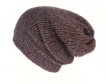 The Merlot recycled yarn hat - Burgundy beanie - Handmade in Scotland with 100% recycled acrylic yarn - Slouchy beanie hat - Unisex beanie