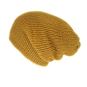 The Mustard yellow recycled yarn hat - Mustard beanie hat - Handmade in Scotland with 100% recycled acrylic yarn - Slouchy beanie hat