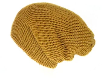 The Mustard yellow recycled yarn hat - Mustard beanie hat - Handmade in Scotland with 100% recycled acrylic yarn - Slouchy beanie hat