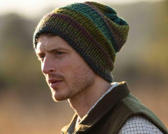The Grunge green chunky beanie hat - Green and purple hat - Handmade in Scotland - Chunky knit hat - Vegan-friendly - One size unisex beanie