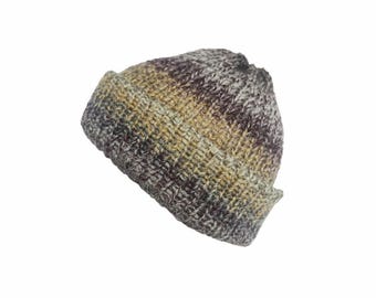Rock Fisherman Beanie - Purple and Grey Docker Beanie -Trawler beanie hat for men or women- 100% acrylic - Vegan beanie hat - Docker Hat