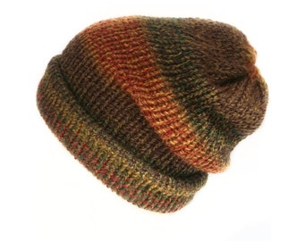 The Woodstock slouchy beanie hat - Orange and green hat - Handmade in Scotland - Chunky knit hat - Vegan-friendly - One size unisex beanie