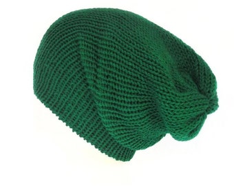 The Emerald green recycled yarn hat - Handmade in Scotland - 100% recycled acrylic yarn - Slouchy beanie hat - Unisex winter beanies