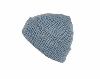 Pale Blue Cotton Beanie Hat – Seam-free Soft Knit Beanie – Lightweight Unisex Hat – Breathable Everyday Beanie – Knit Hat Handmade Scotland