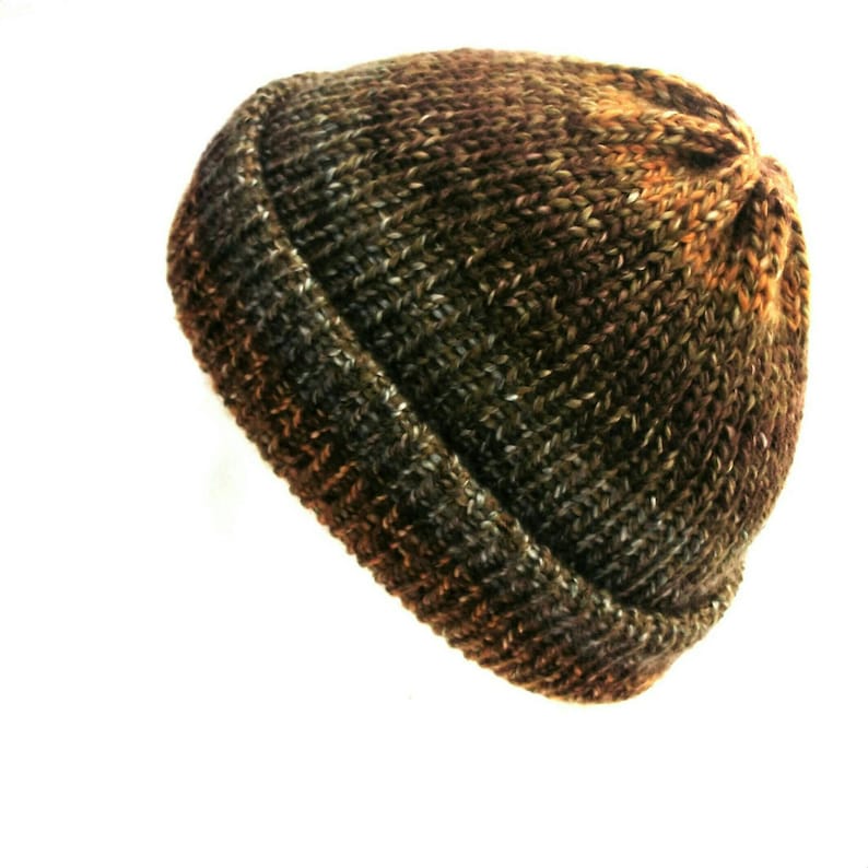 Brown knitted hat trawler beanie turned up hat vegan wool Etsy