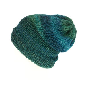 The Aqua chunky slouchy beanie - Blue, green, turquoise beanie - Can be worn as a slouchy hat or turned up beanie - Suitable for vegans