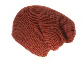 Handmade Burgundy Slouchy Beanie: Recycled Yarn Knit Hat - Etsy display picture 2