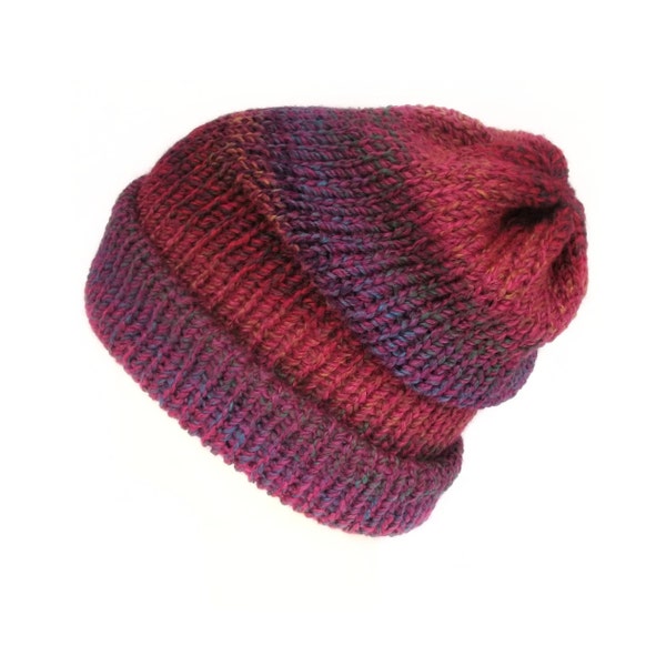 The Magenta chunky slouchy beanie - Pink and purple beanie - Handmade in Scotland - Chunky knit hat - Knitted hat - One size unisex hat