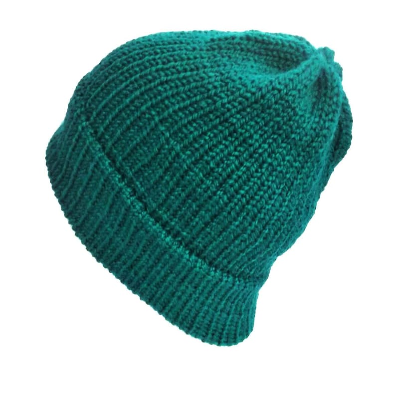 trawler beanie hat with brim soft vegan wool hat this knitted winter hat will fit women Knit teal hat men and teens