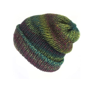 The Grunge green chunky beanie hat - Green and purple hat - Handmade in Scotland - Chunky knit hat - Vegan-friendly - One size unisex beanie