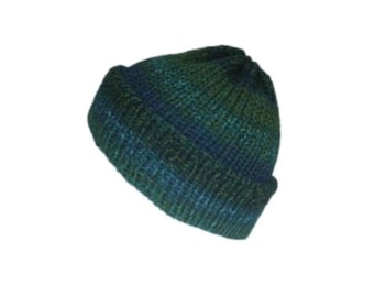 Aqua Fisherman Beanie Hat – Turquoise Trawler Beanie with Brim – Cuffed Knit Beanie – Unisex Streetwear Hat – Vegan Acrylic Beanie