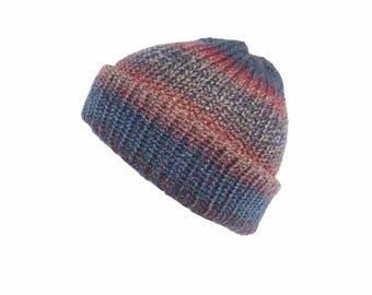 Riot Fisherman Beanie - Pink and Blue Trawler beanie  - Short knit hat - Docker Beanie - 100% acrylic - Vegan beanie hat - Hat for Women