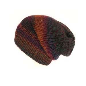 The Pheonix slouchy beanie - Purple, orange and green beanie - Handmade in Scotland - Chunky knit hat - Vegan friendly - One size unisex hat