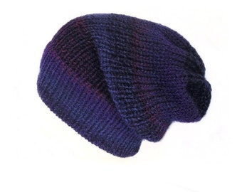 The Blueberry purple chunky slouchy beanie - Handmade in Scotland - Chunky knit hat - Vegan-friendly - One size unisex beanie - 90s grunge