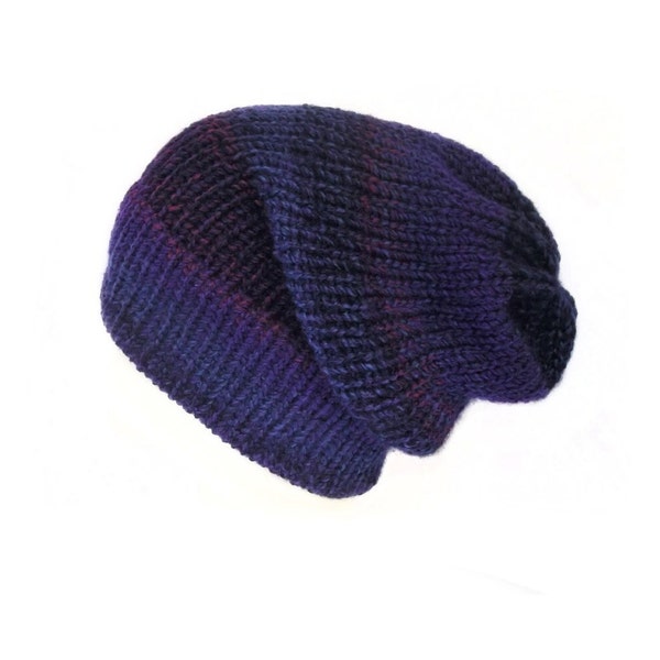 The Blueberry purple chunky slouchy beanie - Handmade in Scotland - Chunky knit hat - Vegan-friendly - One size unisex beanie - 90s grunge