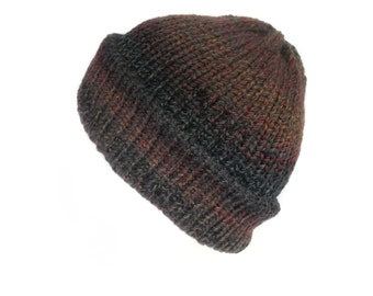 The Boston fisherman beanie hat with brim - Brown & grey knitted hat - Trawler beanie hat - Turned-up beanie - Unisex knit hat - Vegan gifts