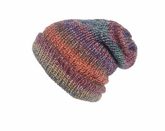 Aurora Chunky Slouchy Beanie – Pink, Orange, Blue, Purple Knit Hat – Colourful Winter Beanie Hat – Cosy Relaxed Beanie – Handmade Scotland