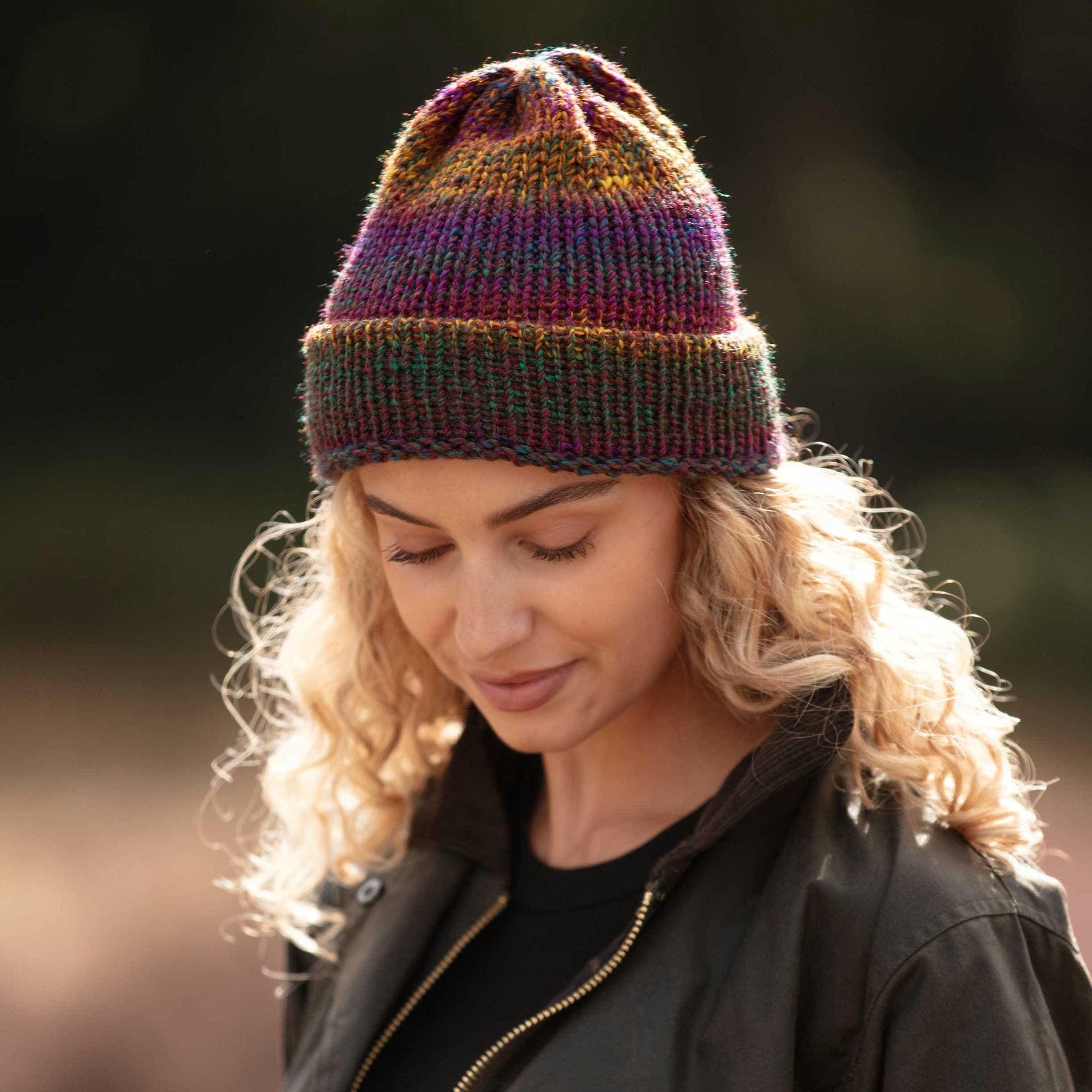 The Pheonix slouchy beanie - Purple, orange and green beanie - Handmade in Scotland - Chunky knit hat - Vegan friendly - One size unisex hat