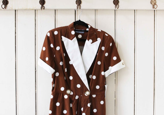 Brown and White Polka Dot Dress Vintage