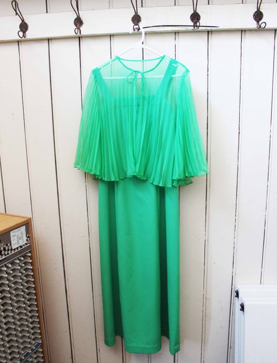 Vintage 1970s Lime Green Formal Dress and Bolero