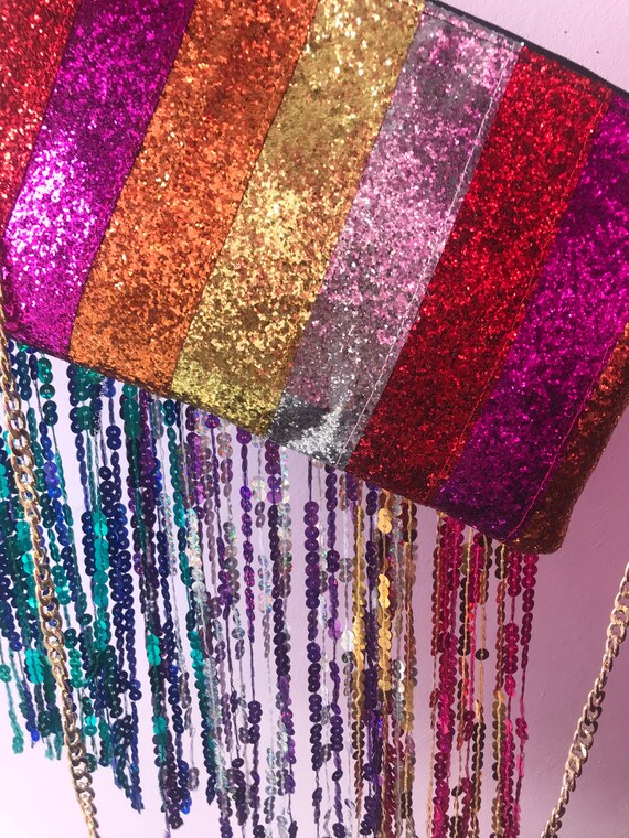 Glitter Rainbow Sequin Tassel Embellished Bag 