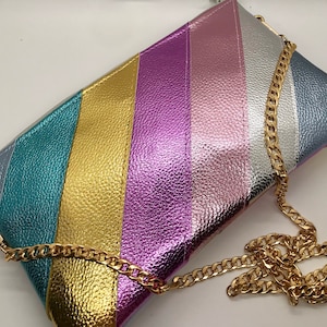 Custom made faux leather pastel rainbow metallic bag