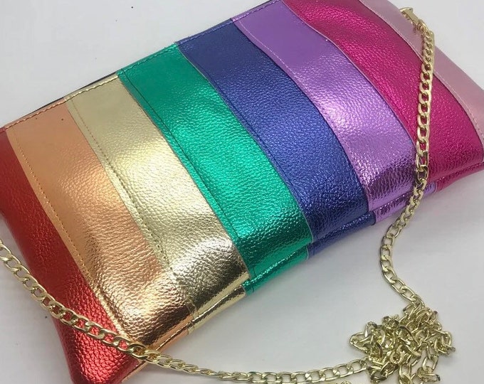 Custom made faux leather rainbow metallic bag