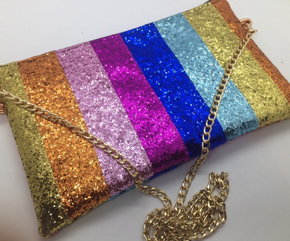 Rainbow Multi Colour Stripe Glitter Bag -  Hong Kong
