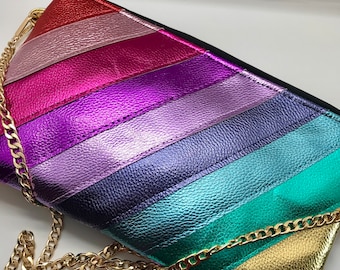 Custom made faux leather rainbow metallic bag