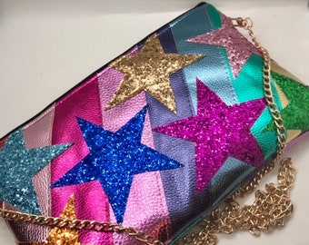 Faux leather rainbow and glitter star bag