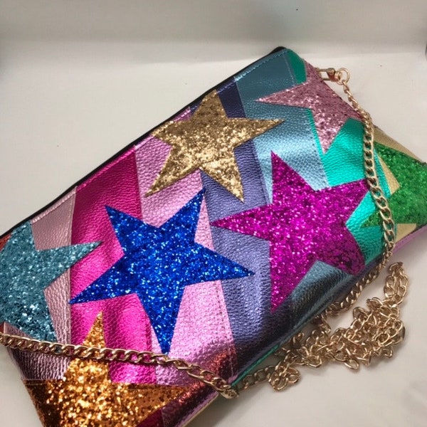 Faux leather rainbow and glitter star bag