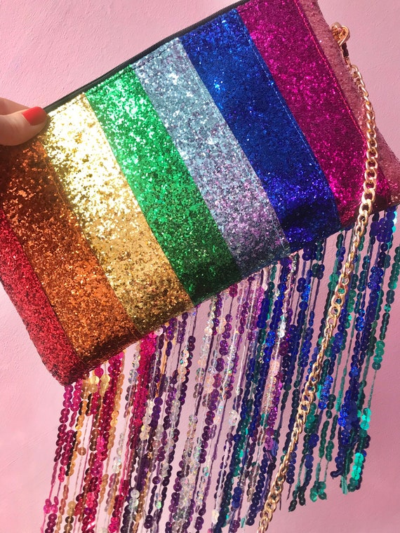 Glitter Rainbow Sequin Tassel Embellished Bag 