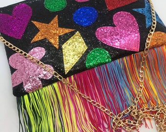 Choose own colours confetti glitter bag with tassels