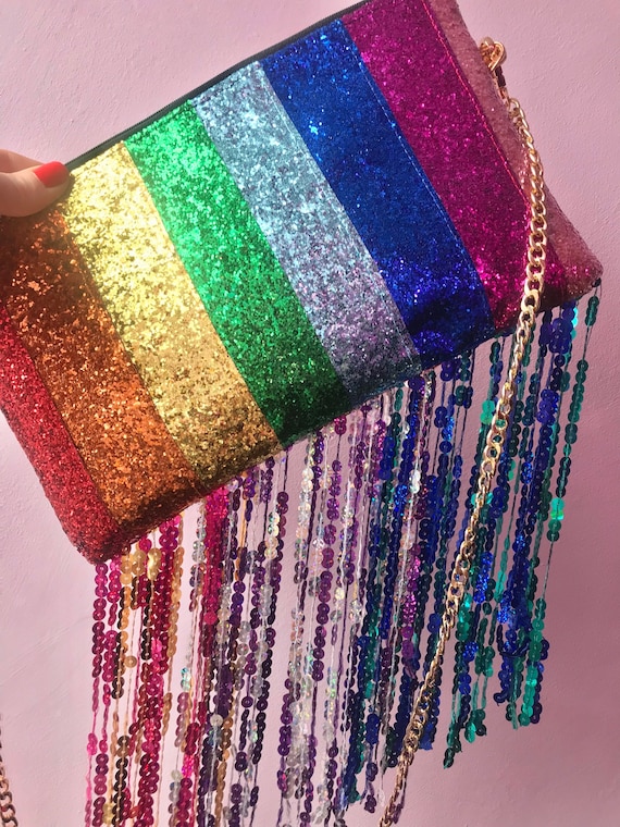 Rainbow sequin hotsell clutch bag
