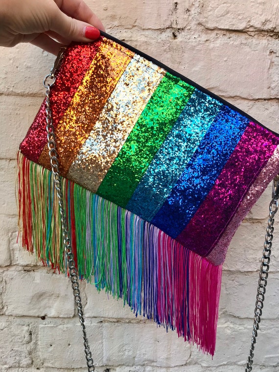 Custom Made Rainbow Glitter Bag With Tassels 